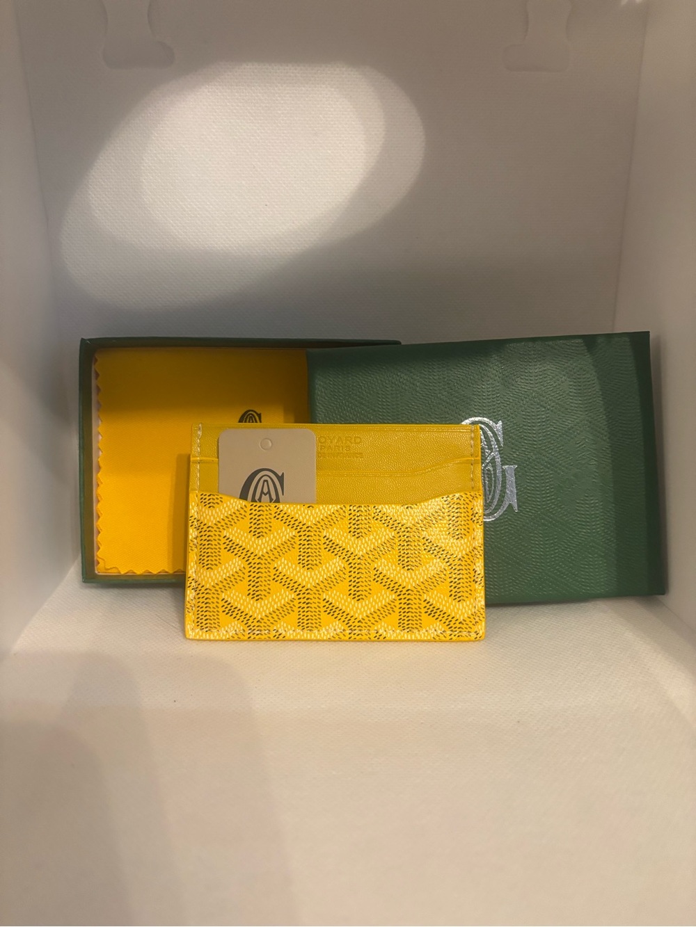 Yellow Leather Card Holder - Designer Pattern